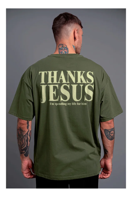 Camiseta Oversized Green Thanks Jesus