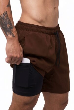 SHORT 2 em 1 Masculino Athletic Marrom