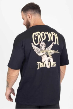 Camiseta Oversized Preta Bullet Wings Crown Training